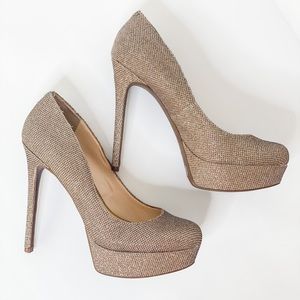 Jessica Simpson Gold Glitter Platform Pumps 8.5